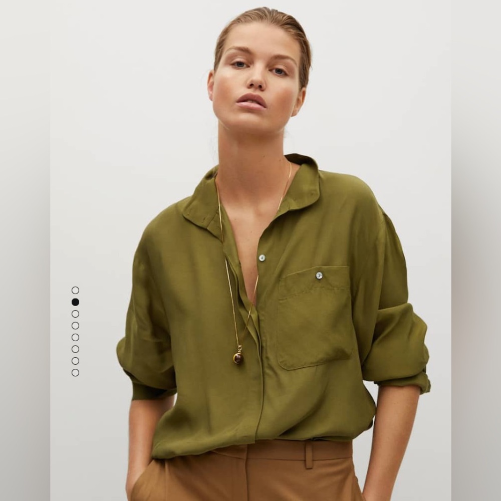 Mango Pocket Flowy Shirt in Moss Green - 8